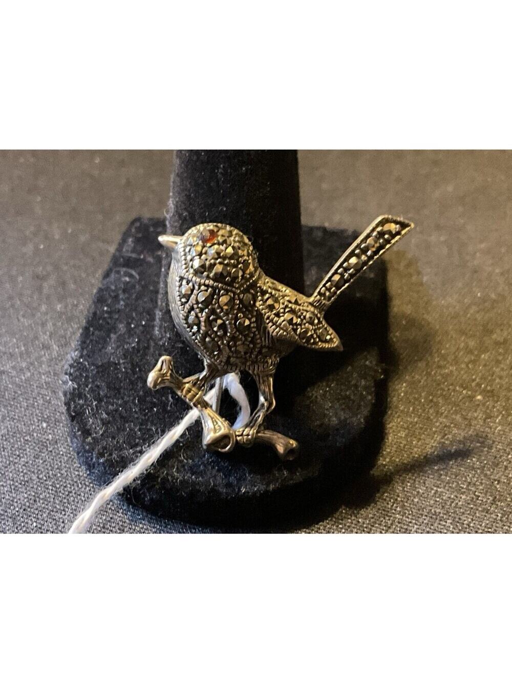925 Sterling Silver Bird Brooch with Marcasite Stones